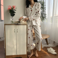 洛芊2018春装新款韩版学生甜美翻领长袖上衣长裤休闲家居服睡衣两件套