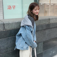 洛芊春装新款韩版复古连帽开衫牛仔外套女宽松休闲长袖上衣潮