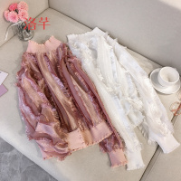 洛芊2018春季新款韩版气质流苏纯色雪纺衫女长袖上衣宽松显瘦打底衫潮