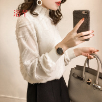 洛芊2018新款女装春装纯色流苏雪纺衫女长袖上衣宽松百搭打底衫潮