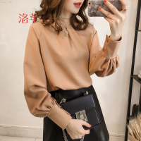 洛芊2018春季新款韩版气质宽松灯笼袖雪纺衫女长袖上衣简约百搭打底衫