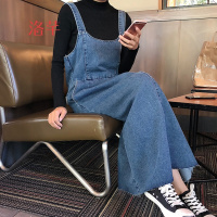 洛芊春季女装韩版学院风宽松牛仔背带裙基础百搭中长裙学生吊带裙女潮
