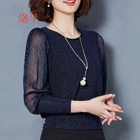 洛芊2017春夏新款时尚蕾丝遮肚子打底衫女长袖女显瘦女士小衫网纱上衣