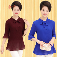 洛芊中老年女士春装雪纺衫中袖T恤时尚妈妈装中年40-50岁夏装雪纺上衣