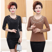 洛芊中年蕾丝衫上衣网纱打底衫内搭长袖T恤春秋薄款秋衣女外穿妈妈装