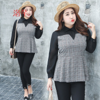 洛芊春款上衣女2018新款遮肚加大码胖妹妹时尚POLO领假两件显瘦打底衫