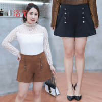 洛芊2018春装胖mm阔腿裤短裤女春秋新款高腰 a字大码松紧腰显瘦打底裤