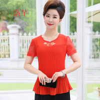 洛芊新款妈妈装夏装上衣短款T恤中老年女春夏短袖雪纺打底衫40-50岁薄