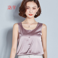 洛芊春夏装2018新款女装修身显瘦经典欧美风时尚百搭仿真丝背心上衣服