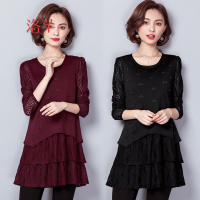 洛芊春夏装2018新款女加肥加大码打底衫蕾丝上衣中长款胖妹妹胖人肥婆