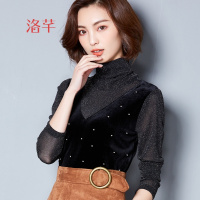 洛芊春打底衫长袖百搭春装金丝绒上衣新款2018时尚韩版紧身春衣外穿