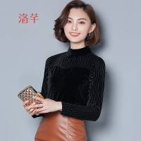 洛芊2018春装新款纯色打底衫女长袖黑色打底T恤春金丝绒百搭上衣潮