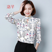 洛芊立领碎花雪纺衫女2018春夏新款韩版宽松百搭大码显瘦打底衫小衫潮