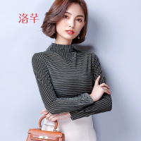 洛芊时尚金丝绒立领上衣女长袖打底衫2018春夏新款韩版遮肚子显瘦小衫