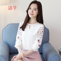 洛芊春款上衣女2018新款韩版女装长袖刺绣雪纺衫春季时尚气质女士小衫