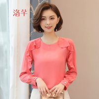 洛芊雪纺衫长袖2018春装新款韩版女装宽松显瘦荷叶边超仙上衣气质小衫