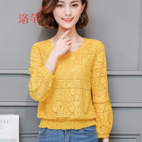 洛芊蕾丝衫女春装新款韩版女装镂空长袖蕾丝上衣服打底衫气质百搭小衫
