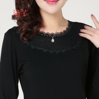 洛芊新品春秋短款莫代尔打底衫女长袖 大码宽松蕾丝衫百搭上衣外穿T恤