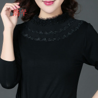 洛芊新品时尚春秋莫代尔打底衫长袖女T恤短款蕾丝大码修身上衣外穿潮