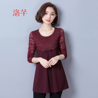 洛芊春秋长袖蕾丝衫遮肚子显瘦小衫中年女装加肥加大码上衣时尚胖女衫