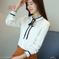 洛芊系带雪纺衫长袖衬衫女装新款气质淑女小衫蝴蝶结上衣韩范打底衫
