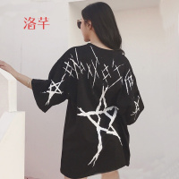 洛芊2018夏新款韩版中长款短袖T恤女学生宽松百搭印花上衣潮