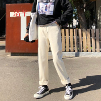 洛芊韩版女装秋新款bf宽松百搭高腰纯色直筒裤牛仔裤阔腿裤长裤学生