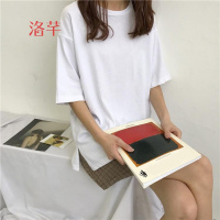 洛芊夏2018新款韩版简约基础款短袖T恤女宽松显瘦中长款上衣打底衫