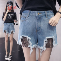 洛芊牛仔短裤女2018夏季新款韩版高腰显瘦渔网裤子学生宽松阔腿热裤春