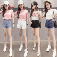 洛芊毛边流苏牛仔短裤女2018春夏新款韩版学生百搭不规则高腰阔腿裤子