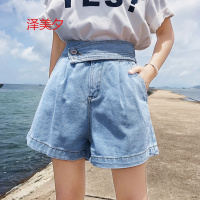 泽美夕韩版复古简约春季女宽松时尚百搭阔腿高腰显瘦短裤牛仔裤女潮