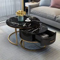 花千紫北欧轻奢大理石茶几圆形简约小户型客厅创意迷你家用桌子茶台组合