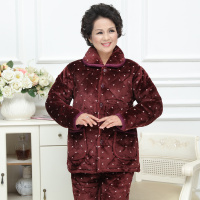妈妈女冬季中老年人睡衣保暖珊瑚绒三层加厚大码家居服 莎丞