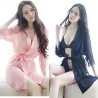 内衣性感睡衣女免脱薄透视浴袍开裆三点式诱惑大码睡裙女蕾丝涤纶莎丞