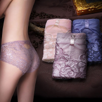 莎丞3条装 女士内裤女性感蕾丝内裤高腰提臀亲肤透明大码高腰三角裤头春秋