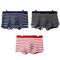 莎丞 3条装棉男士内裤韩版条纹潮男棉平角裤个性简约修身四角裤头四季