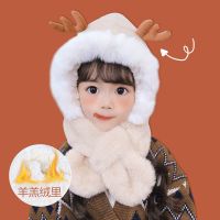 儿童帽子围脖一体秋冬季男女宝宝加厚保暖帽可爱鹿角防风护耳帽潮 莎丞