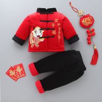 儿童唐装冬季新款中国风棉衣男女宝宝三层加厚加绒拜年服两件套 莎丞