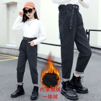 童装女童裤子秋冬新款中大童保暖裤儿童加绒加厚牛仔裤女孩棉裤子 莎丞