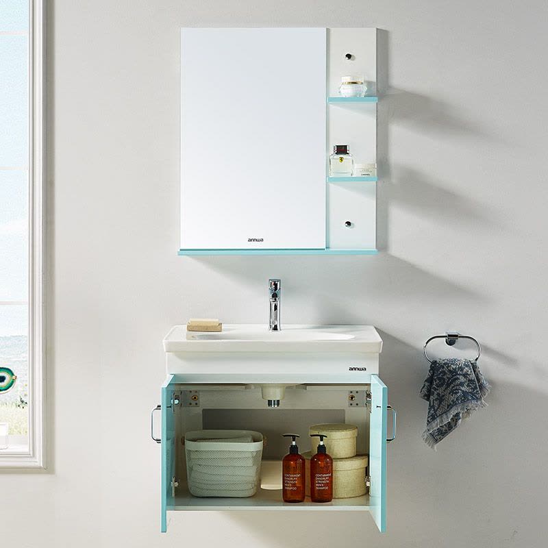 安华卫浴（annwa）新款家用PVC浴室柜组合N3P65G15 洗脸盆洗手盆洗漱台图片