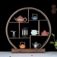 红木雕60带抽圆形大博古架阿斯卡利紫砂茶壶奇石花盆多宝阁鸡翅展示架