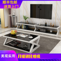 钢化玻璃电视柜茶几组合简约现代小户型北欧轻奢经济型电视机柜子