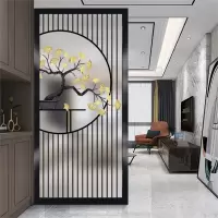 定制现代简约客厅屏风隔断装饰卧室遮挡家用轻奢玻璃玄关隔断墙_金色