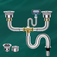 厨房洗菜盆下水管配件不锈钢双槽洗碗池水槽排水管下水器套装