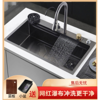 纳米黑色厨房瀑布水槽阿斯卡利(ASCARI)洗菜盆家用水台下洗菜池大单槽