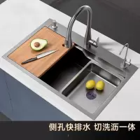 枪灰色SUS纳米厨房水槽阿斯卡利(ASCARI)瀑布加厚大单槽手工洗菜盆洗碗池