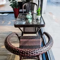 阿斯卡利(ASCARI)藤椅三件套阳台茶桌椅组合户外桌椅庭院露天室外休闲花园藤编椅子