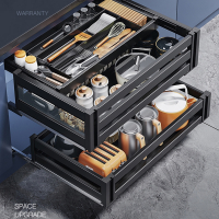 花知晓碗碟拉篮厨房橱柜内置双层抽中抽屉式碗篮太空铝合金三层厨柜碗架
