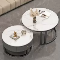 棠溪塘岩板茶几客厅家用组合简约现代小户型小茶几圆形轻奢茶几桌