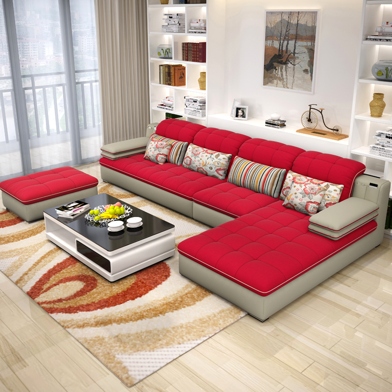 适图 布艺沙发组合客厅大小户型简约现代北欧可拆洗经济型L型转角实木沙发组合整装家具客厅